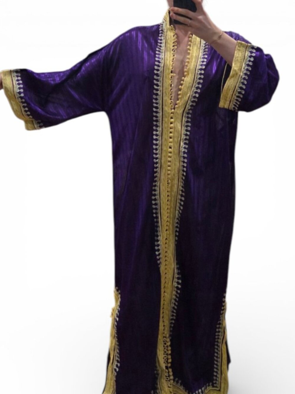 Purple Hooded Embroidered Robe Set Gold Trim Cloak & Long Dress Costume Festival